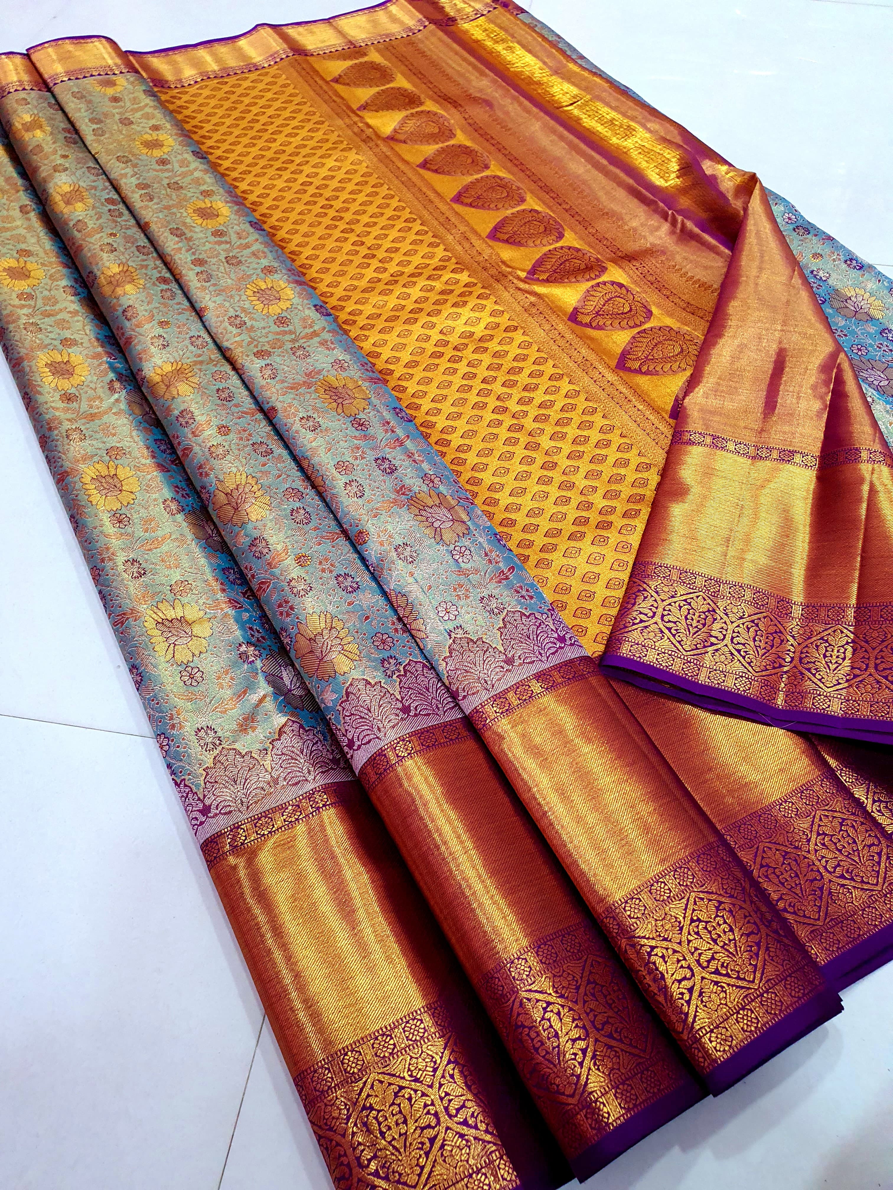 Celebrity Style Bridal Kanchipuram Silk Saree 3D Design - Image 3