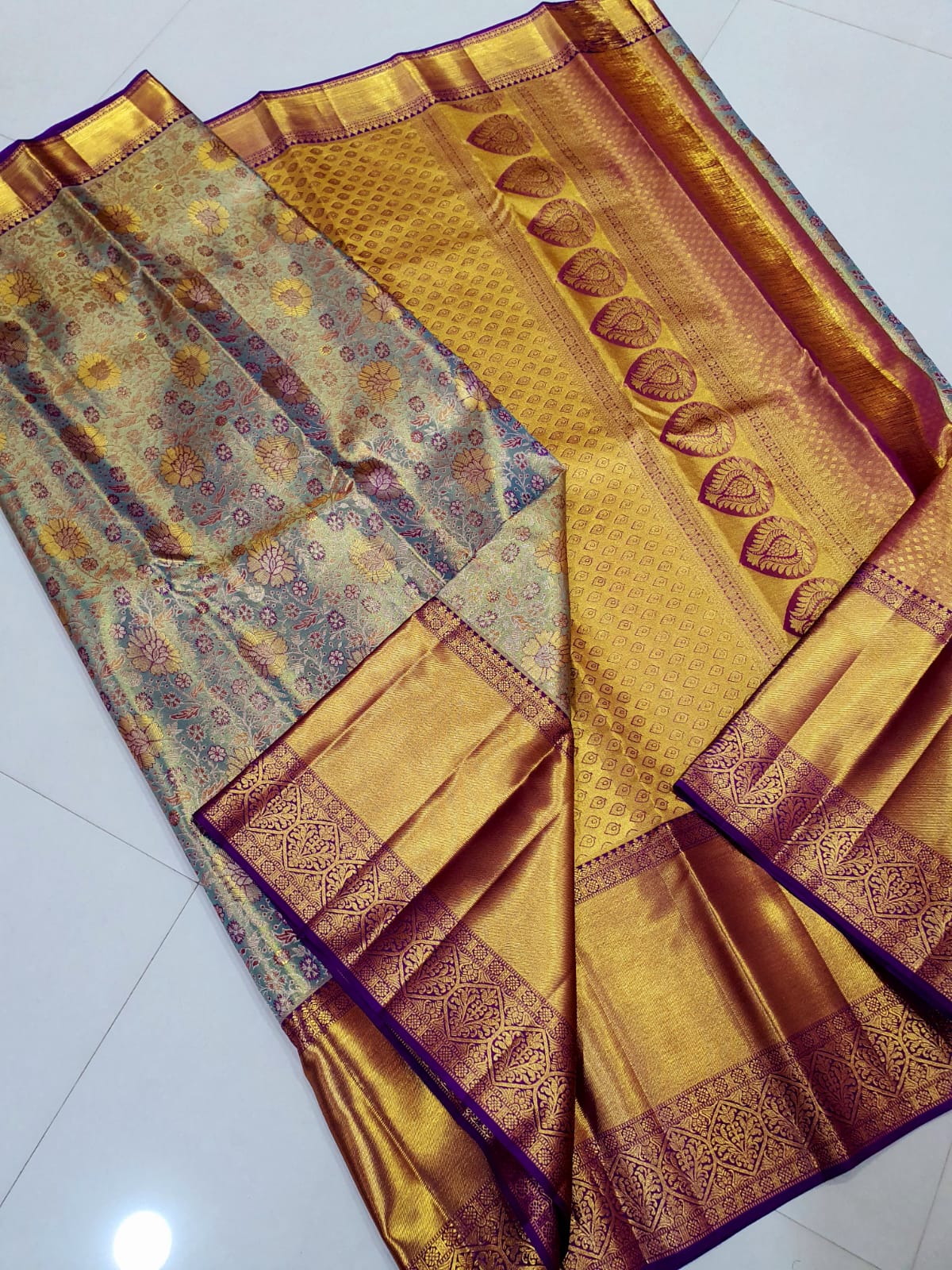 Celebrity Style Bridal Kanchipuram Silk Saree 3D Design - Image 4