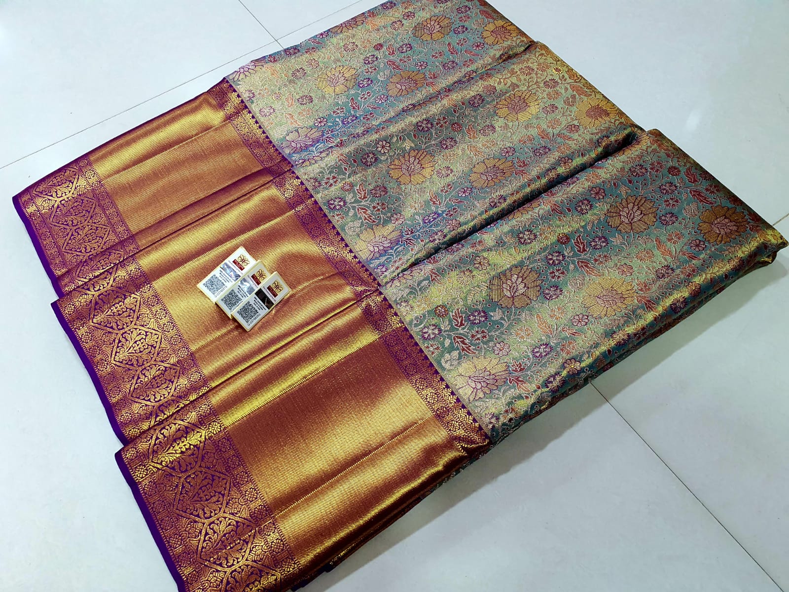 Celebrity Style Bridal Kanchipuram Silk Saree 3D Design - Image 5