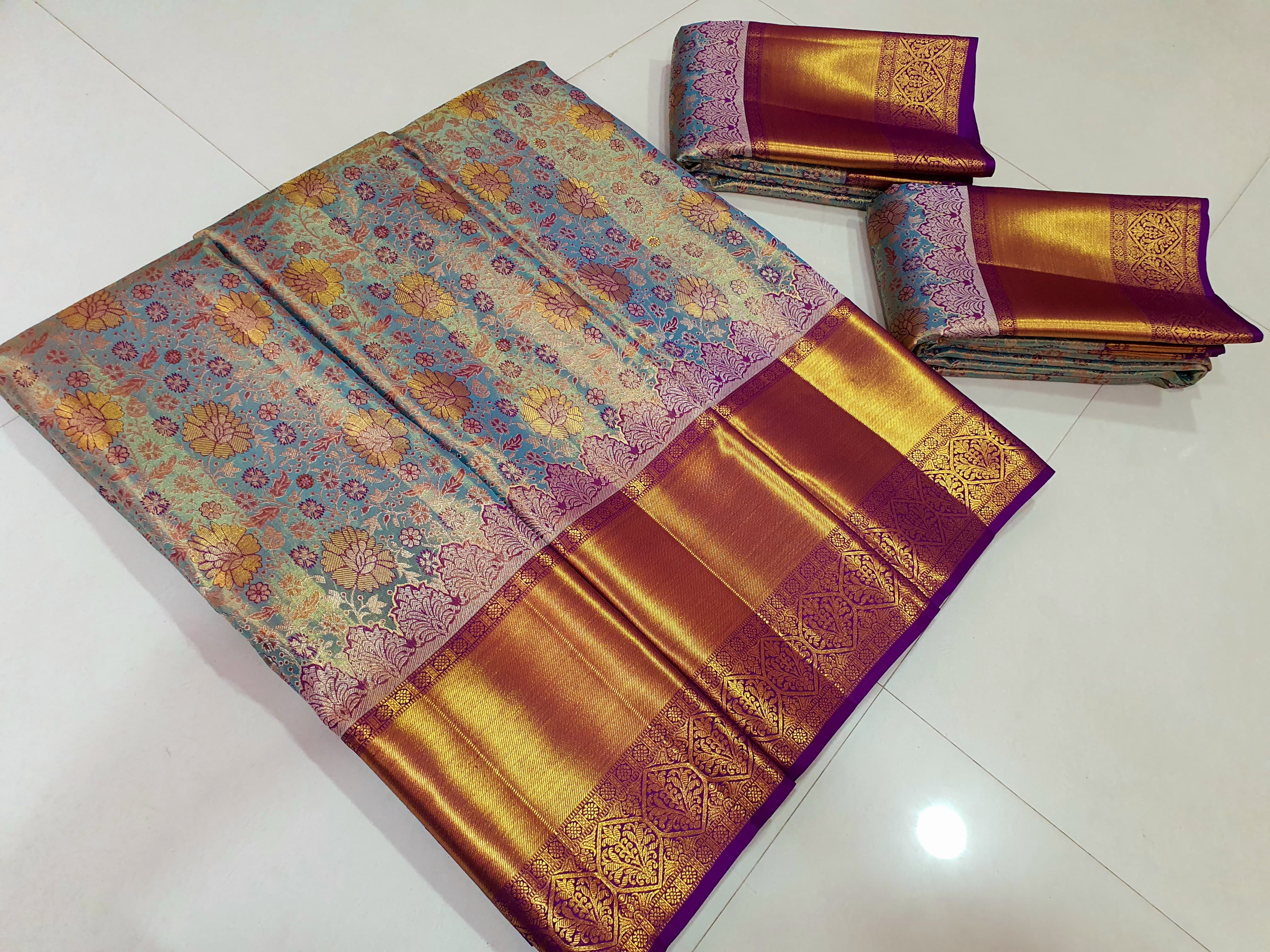 Celebrity Style Bridal Kanchipuram Silk Saree 3D Design - Image 6