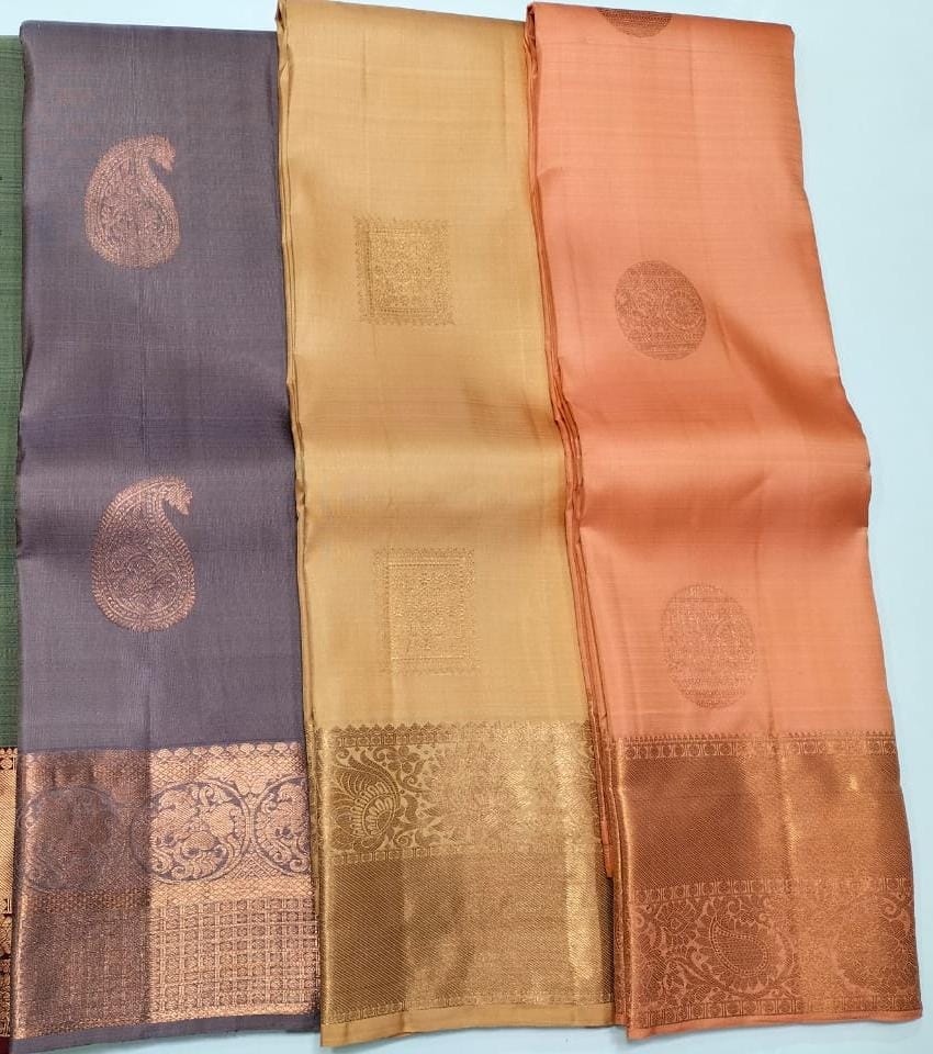 Copper Zari Border Kanchipuram Silk Sarees Collection - Image 5