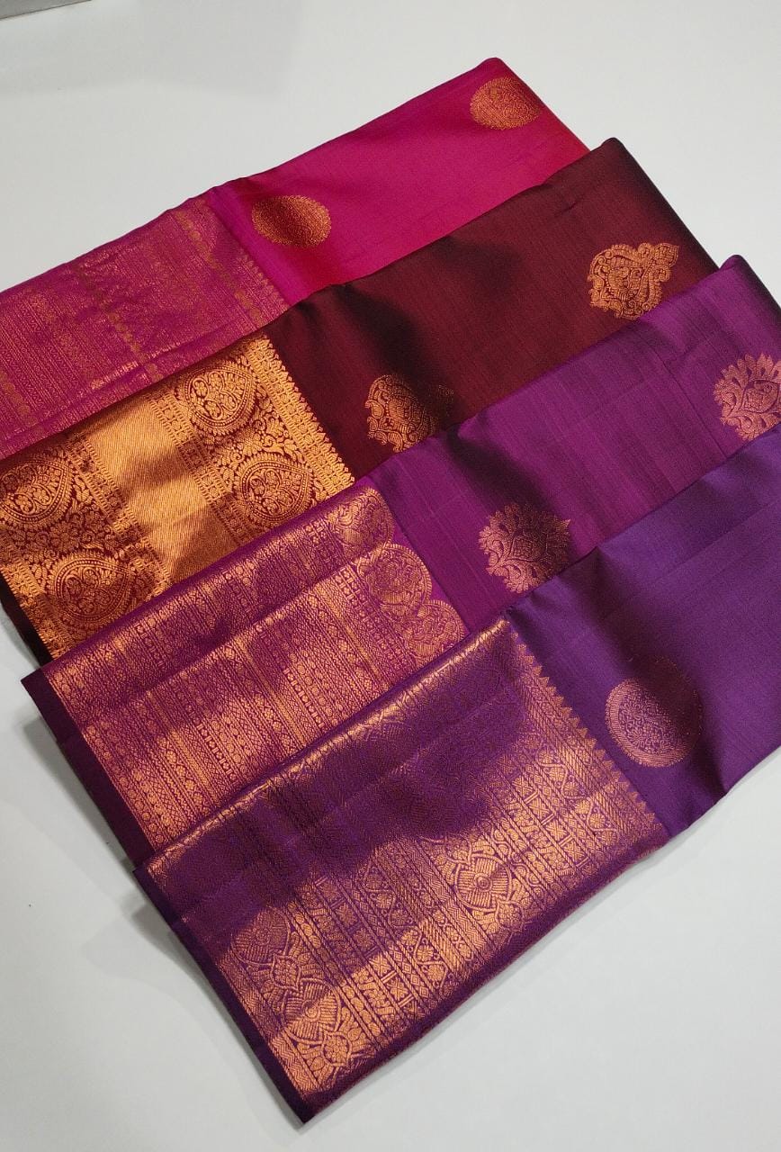 Copper Zari Kanchipuram Silk Sarees - Image 3