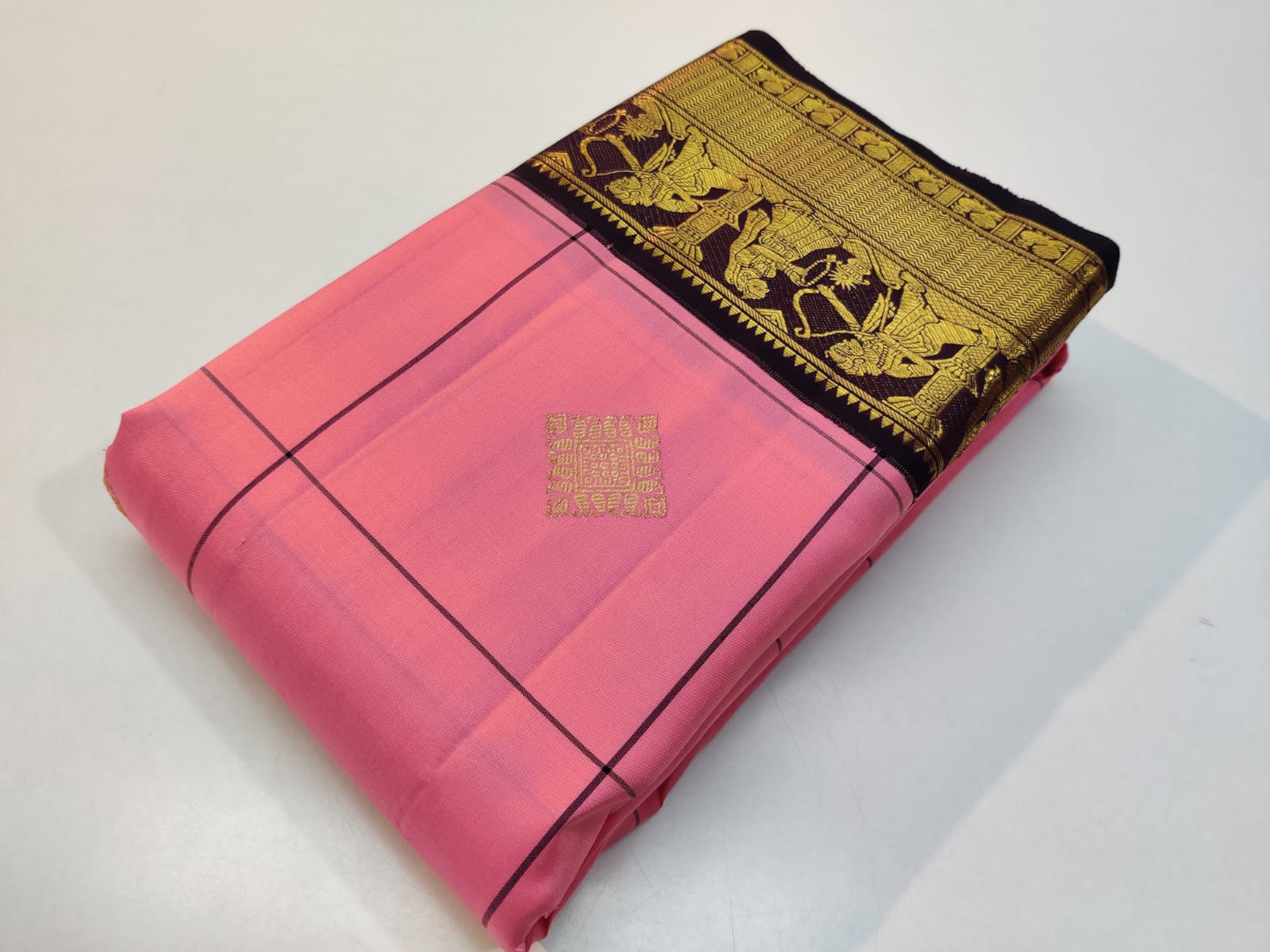 Exclusive Sita Rama Swayamvara Pure Korvai Checked Pattern Kanchipuram Silk Saree - Image 6