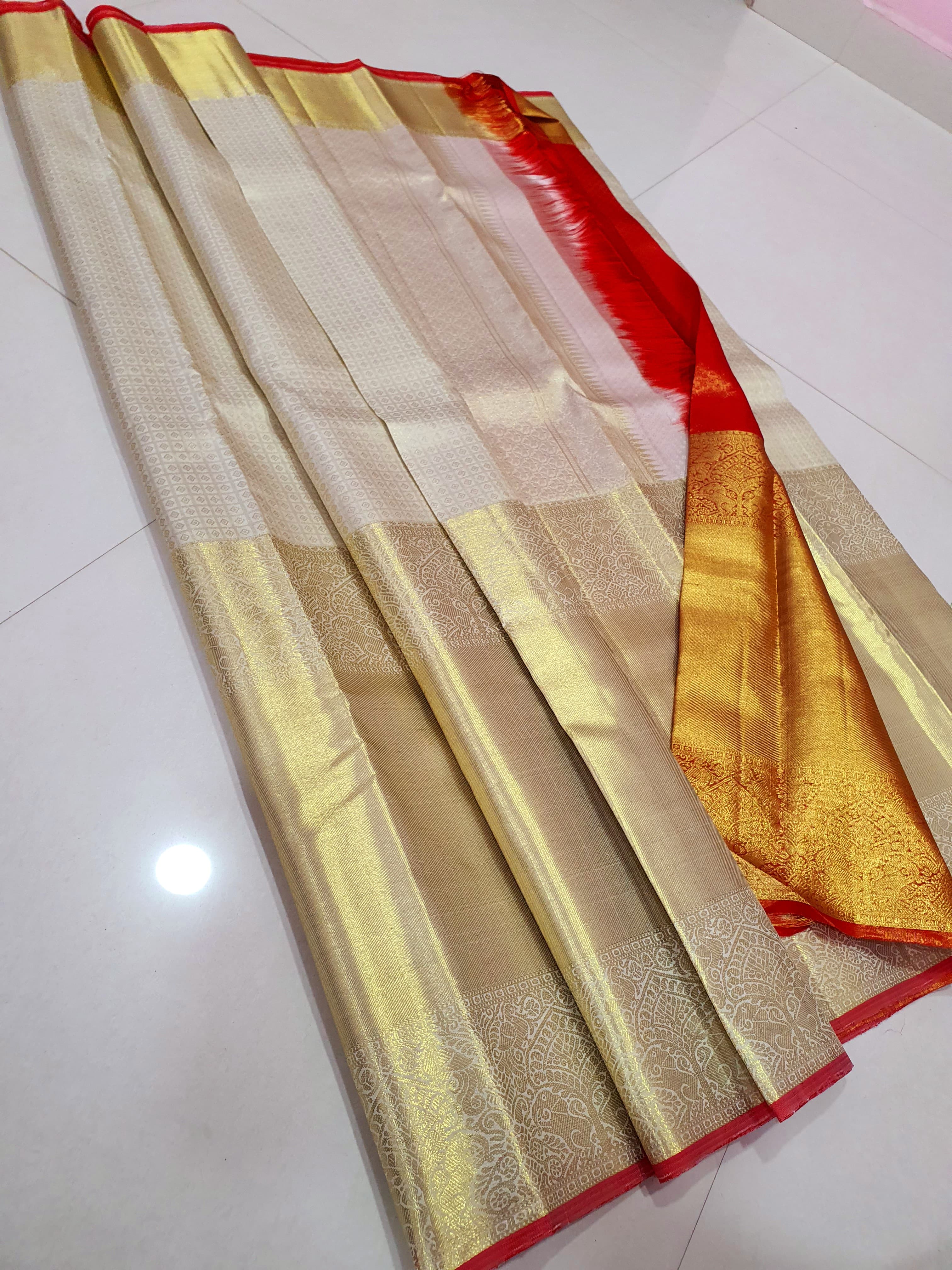 Celebrity Style - Keerthy Suresh Inspired Half White Pure Handloom Kanchipuram Silk Saree - Image 14