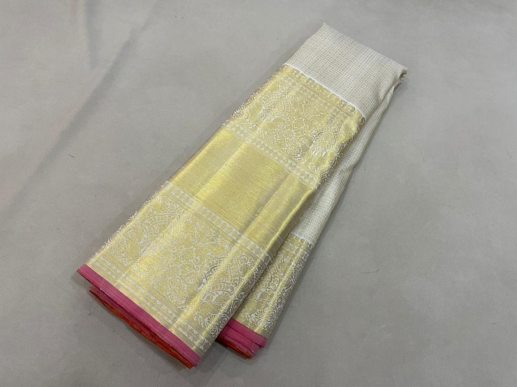 Celebrity Style - Keerthy Suresh Inspired Half White Pure Handloom Kanchipuram Silk Saree - Image 6