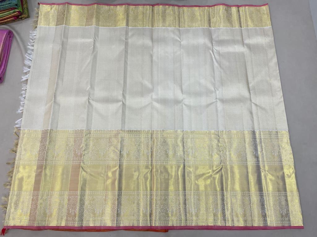 Celebrity Style - Keerthy Suresh Inspired Half White Pure Handloom Kanchipuram Silk Saree - Image 8