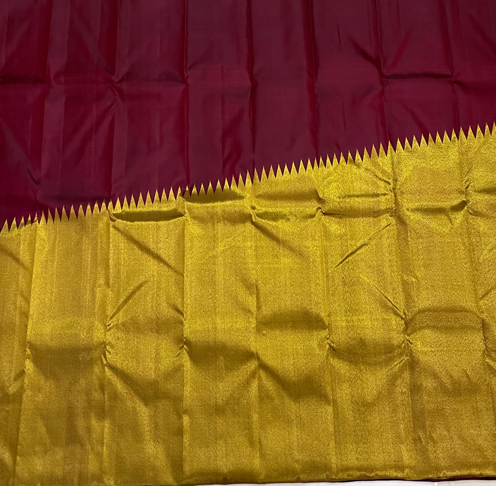 Maroon Raising Temple Border Kanchipuram Silk Saree - Image 6