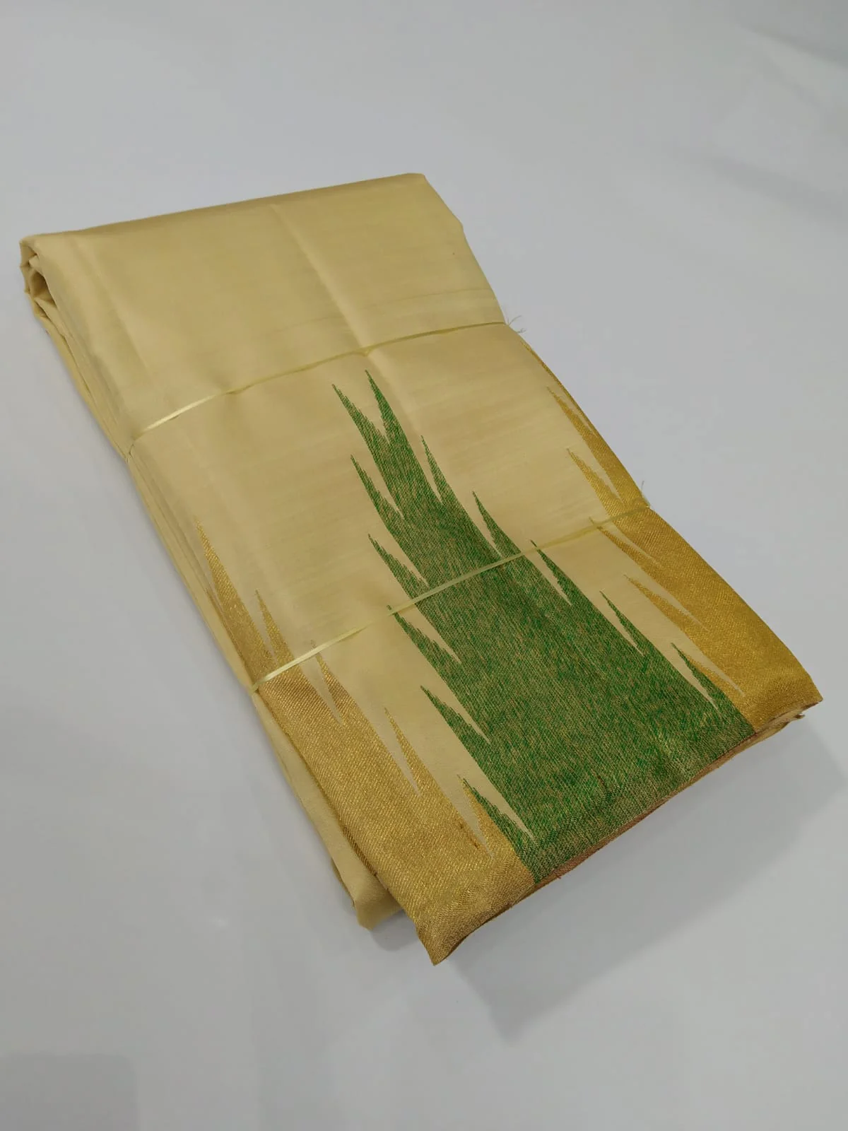 Pastel Sandal Temple Border Kanchipuram Silk Saree - Image 5