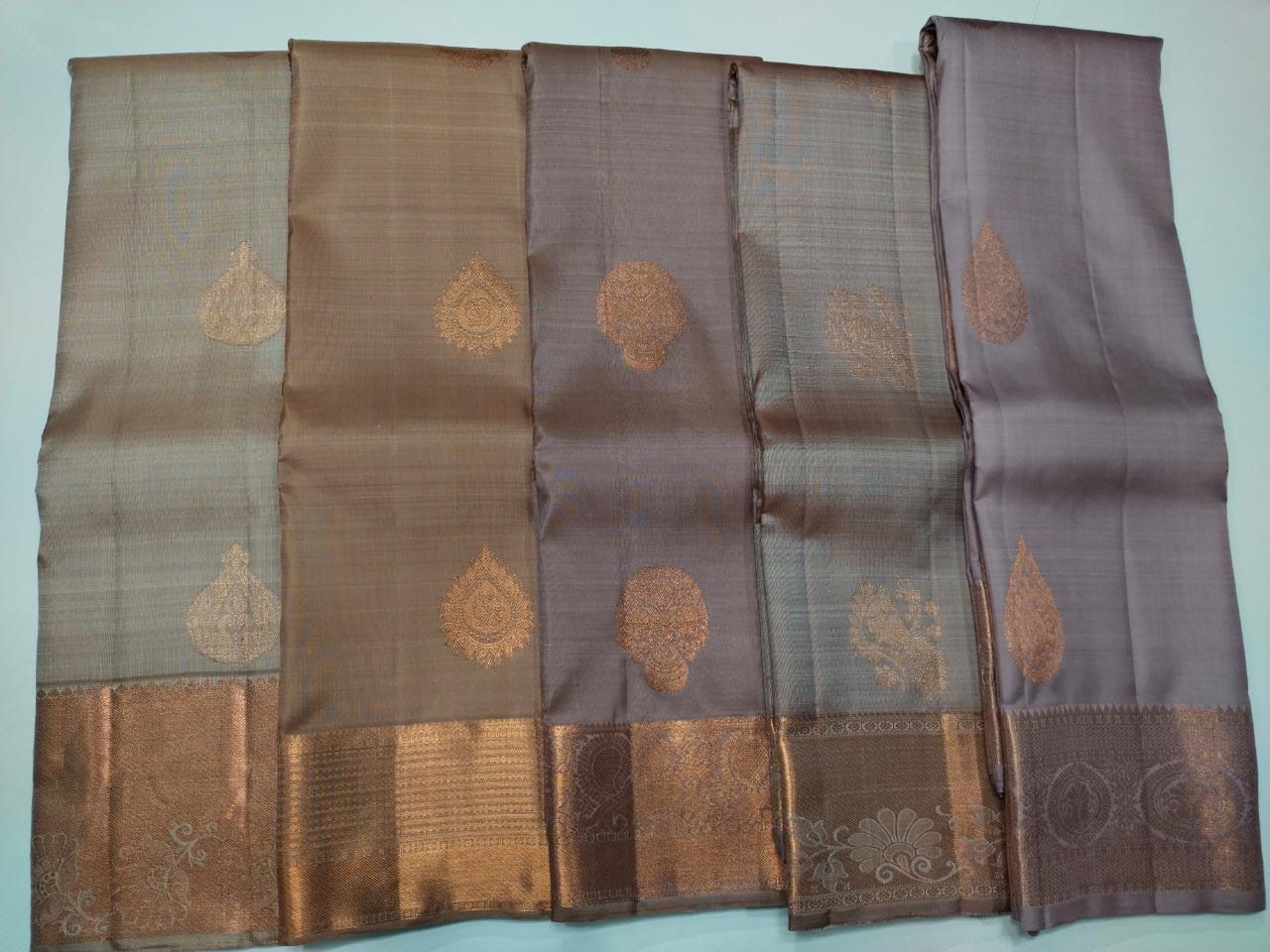 Pastel Shade Copper Zari Kanchipuram Silk Sarees - Image 3
