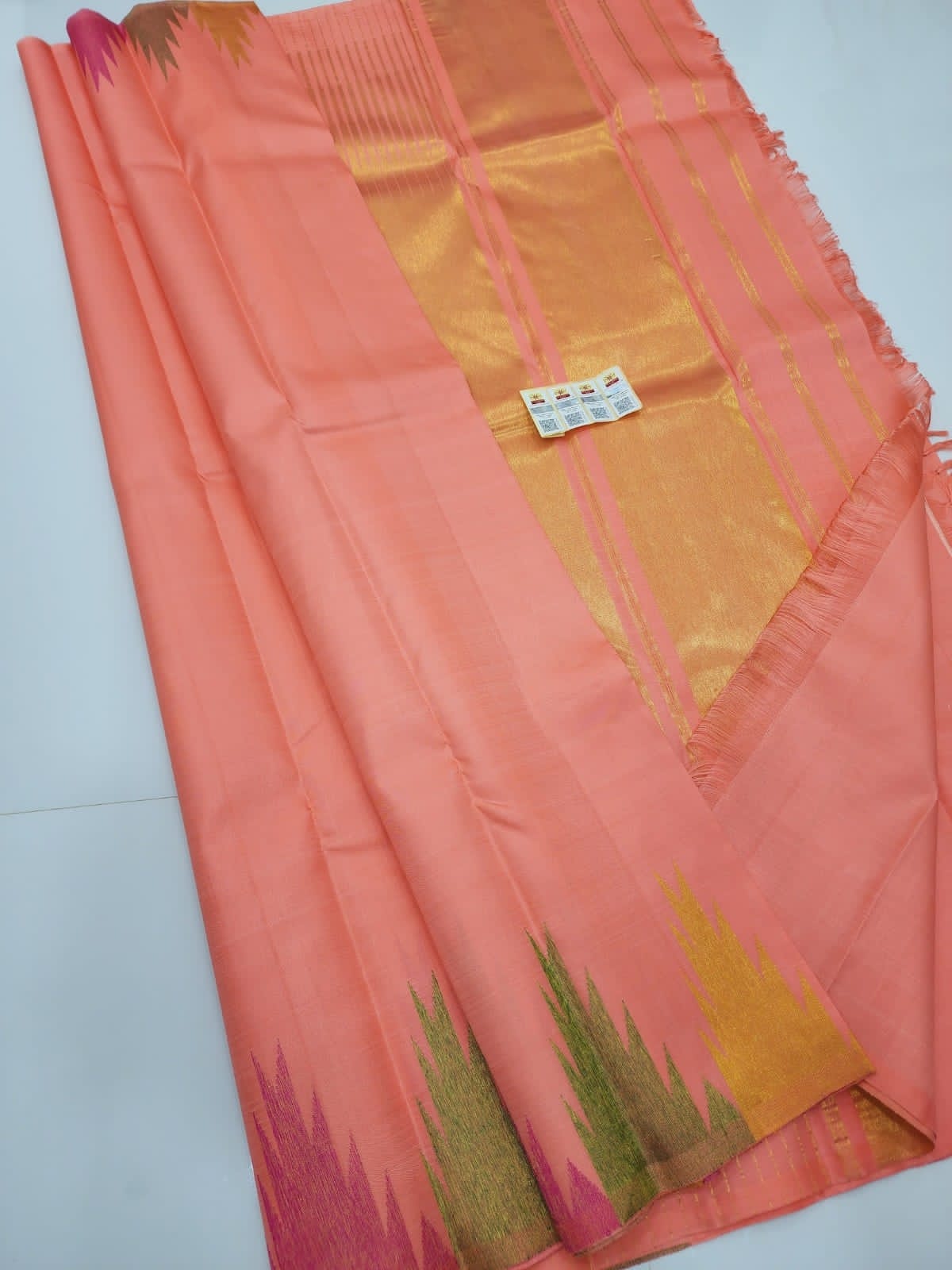 Peach Temple Border Kanchipuram Silk Saree - Image 3