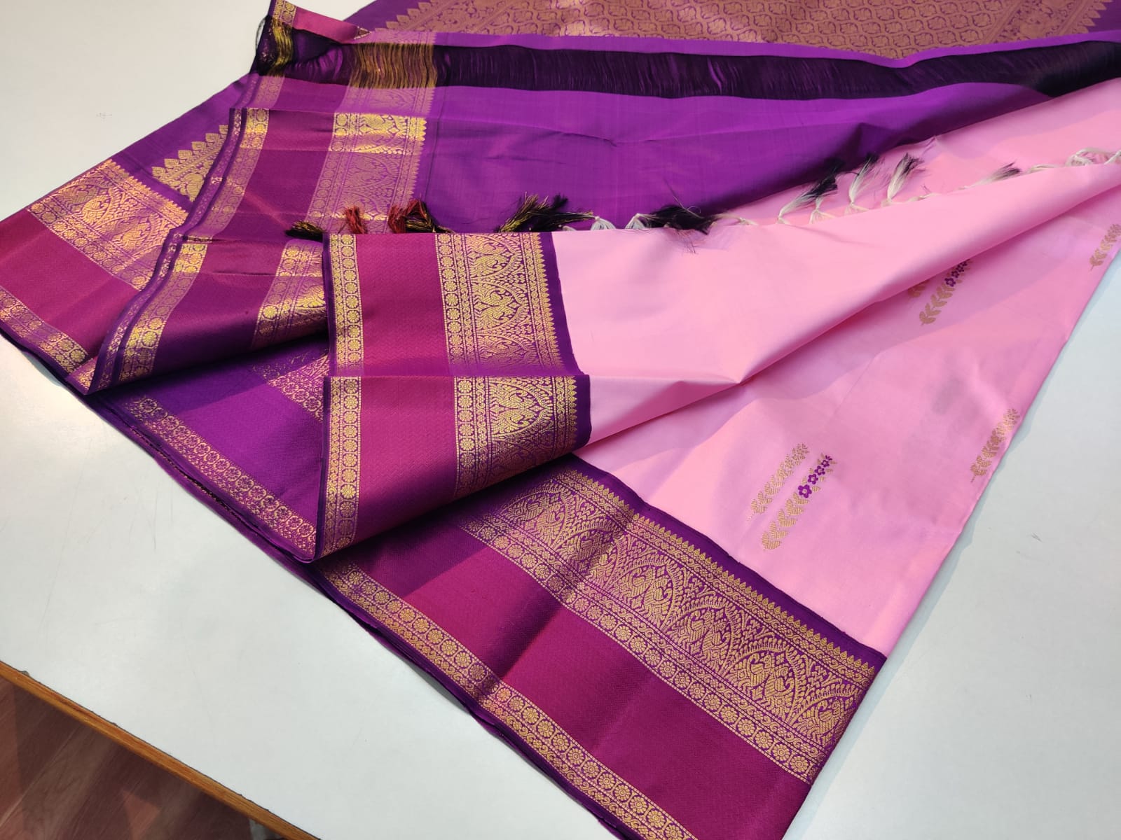 Pink Korvai Kanchipuram Silk Saree - Image 4