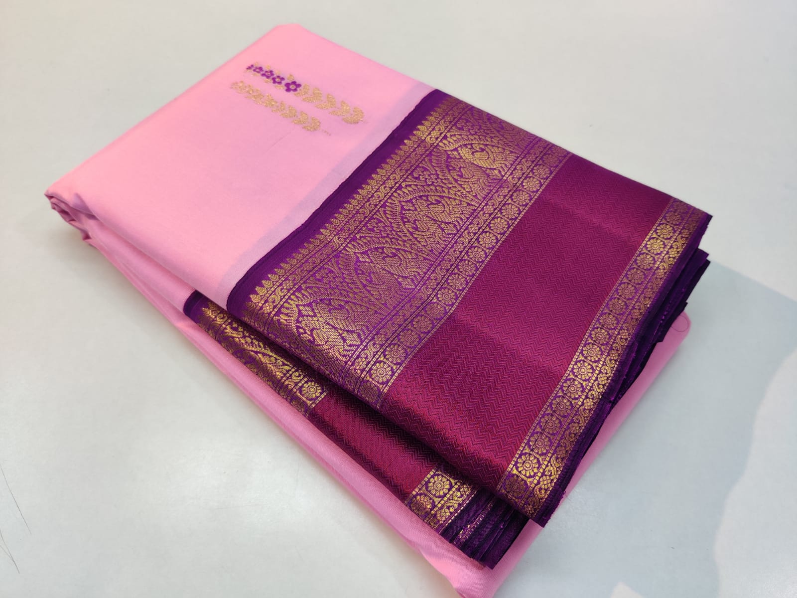 Pink Korvai Kanchipuram Silk Saree - Image 5