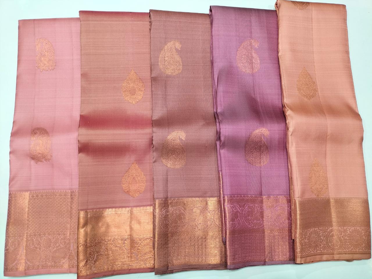 Unique Shades Copper Zari Handloom Kanchipuram Silk Sarees - Image 3